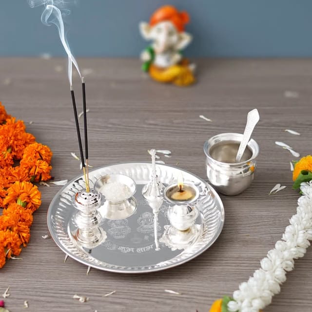 Silver Finish Pooja Thali Set