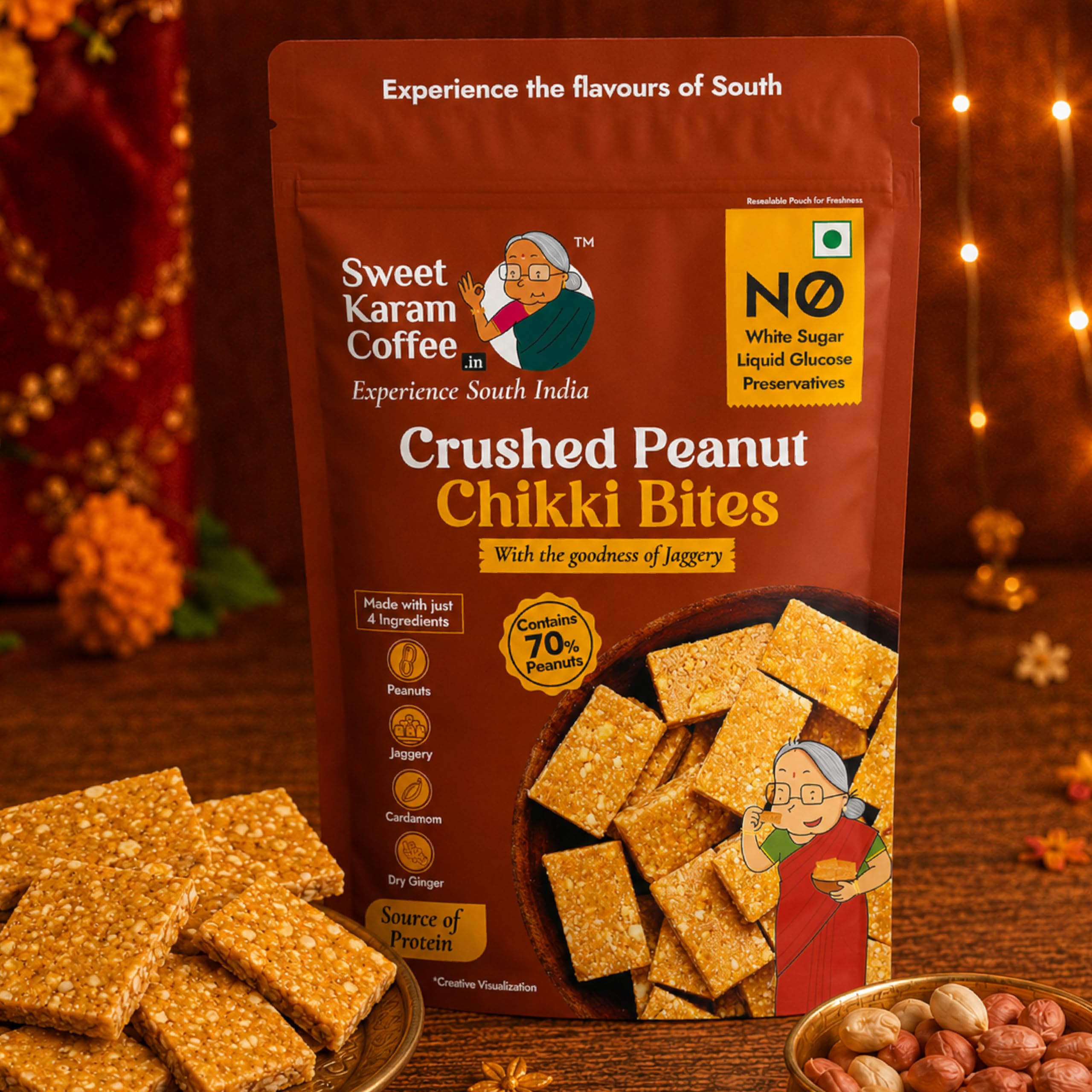 Sweet Karam Coffee Crushed Peanut Chikki Bites