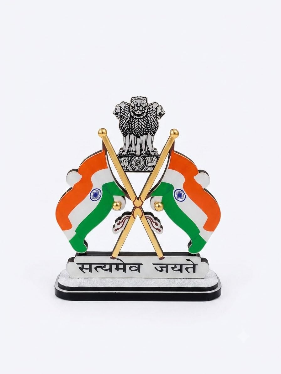 Bike Indian Flag with SJ Showpiece for Home & Office Table, Car Dashboard Figurines Stand Eliminator