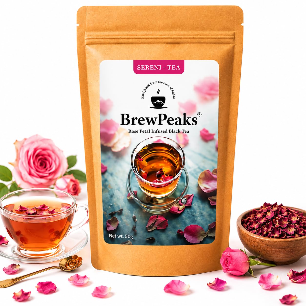 BrewPeaks SereniTea Floral Black Tea Blend with Rose Petals