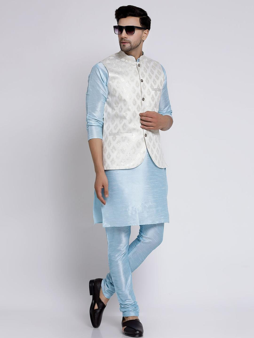 TS LIFESTYLE Men Regular Kurta & Churidar With Nehru Jacket Sets