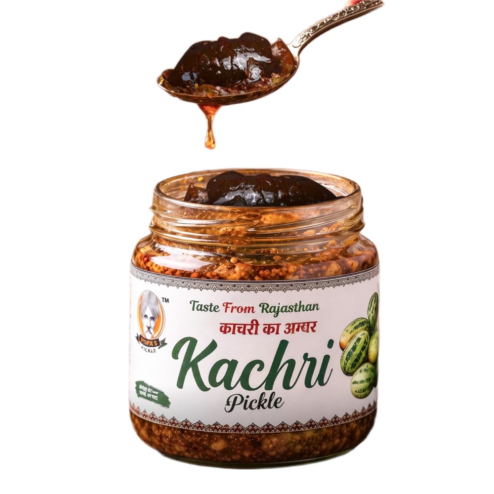 PAPA’S PICKLE Kachri Pickle Achar Glass Jar, 300g, Authentic Homemade-Style Taste, Rich & Spicy Flavour