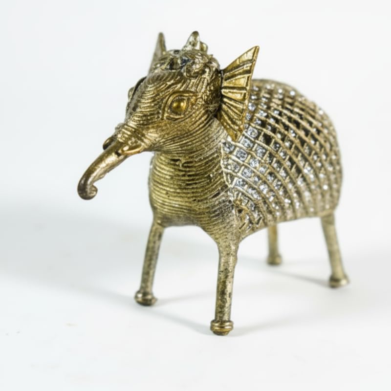100% Brass Dhokra Art Elephant Showpiece-Traditional Tribal Art Home Décor-Good Luck & Prosperity Symbol