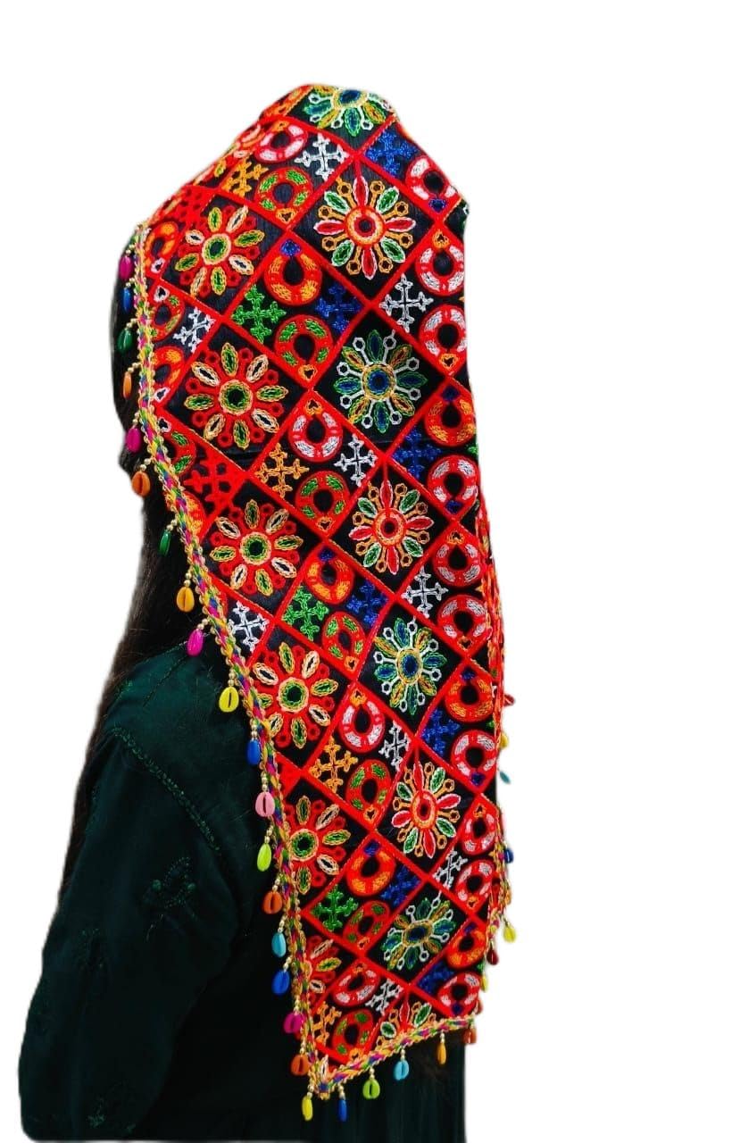 Navratri Multi-Coloured Garba Dandiya Long and Short Headwear with Kutchi Lace
