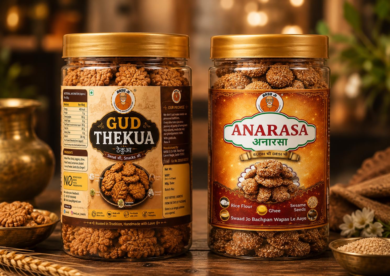 Basu Ji Gud Thekua and Anarsa Traditional Bihari Sweet Combo