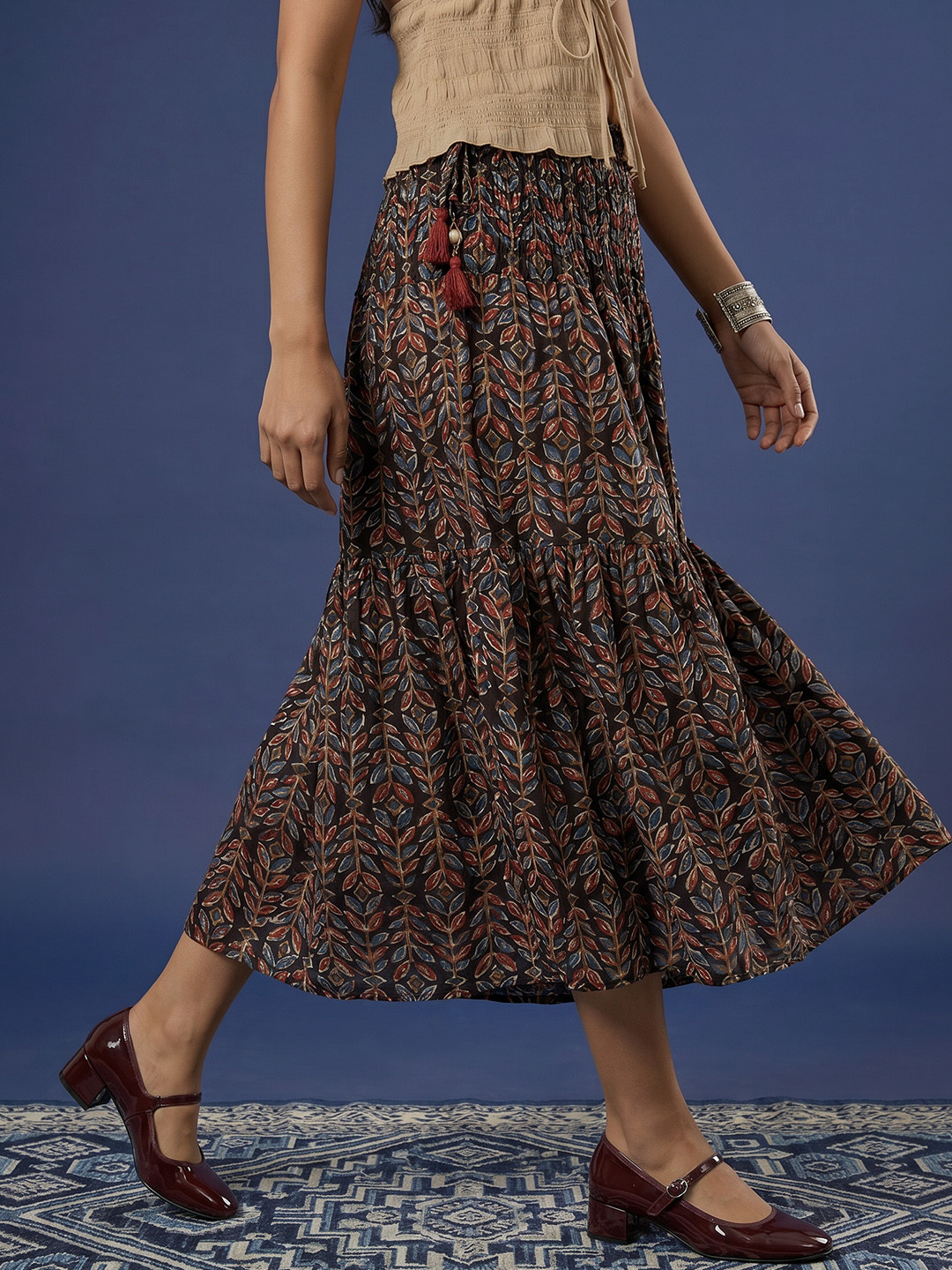 Taavi Women Kalamkari Pure Cotton Midi Flared Skirt