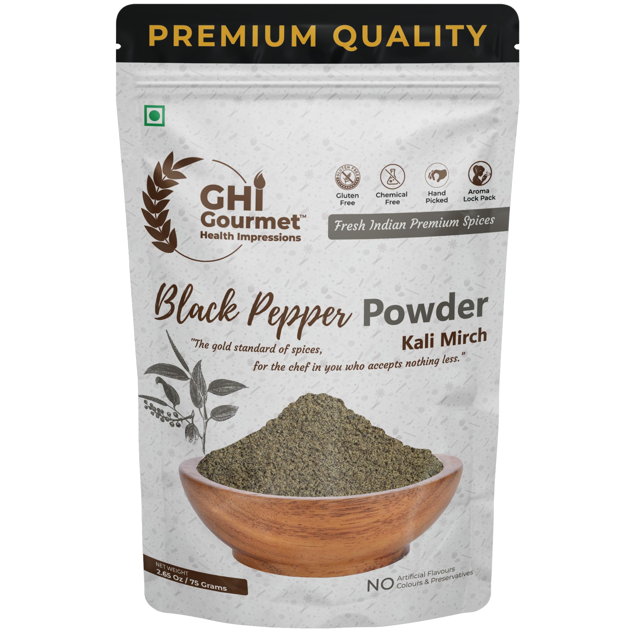 GOURMET HEALTH IMPRESSIONS - Premium Tellicherry Black Pepper Powder 75g - Sourced from Malabar Wayanad