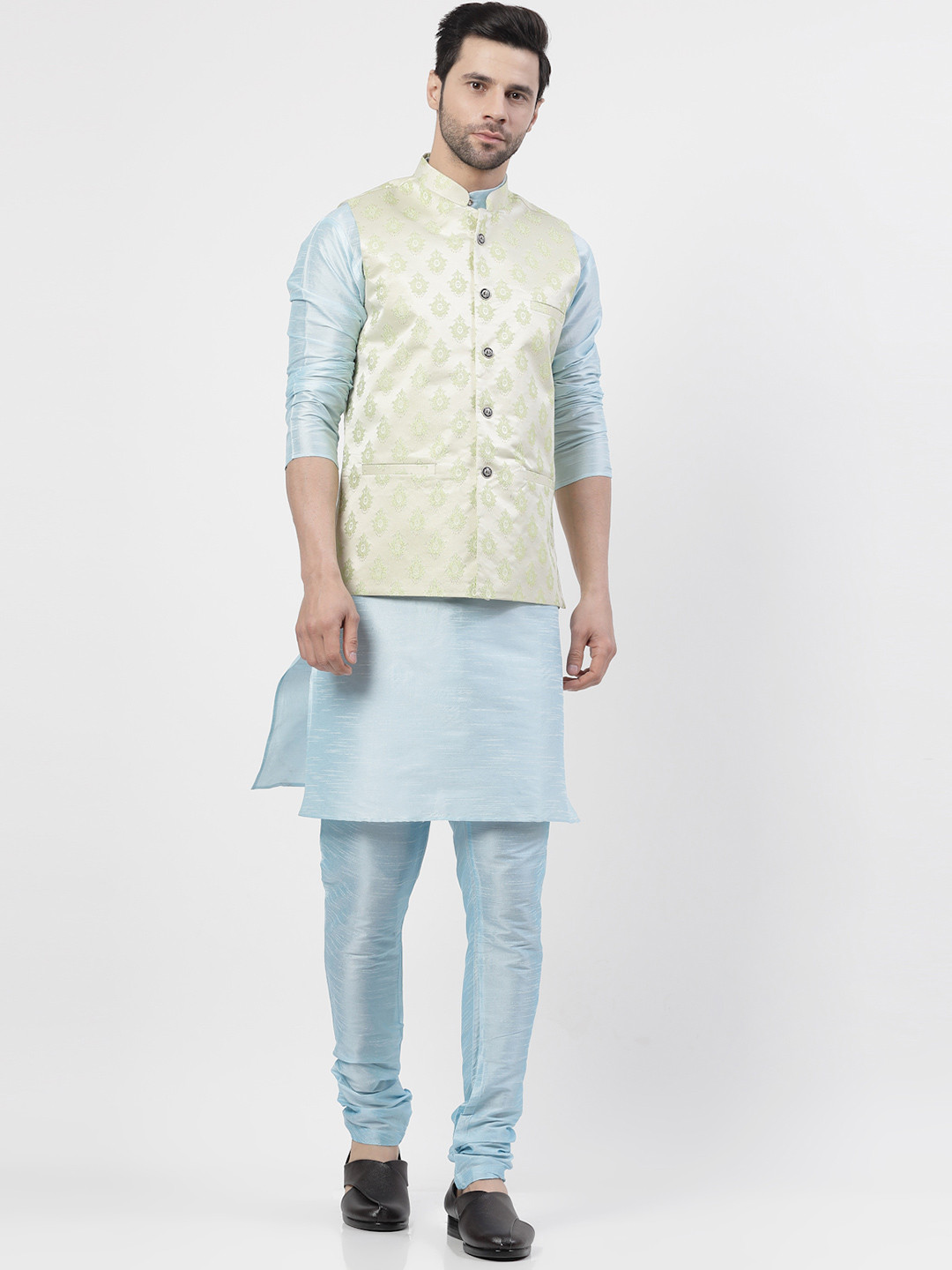 TS LIFESTYLE Men Mandarin Collar Kurta with Churidar & Nehru jacket