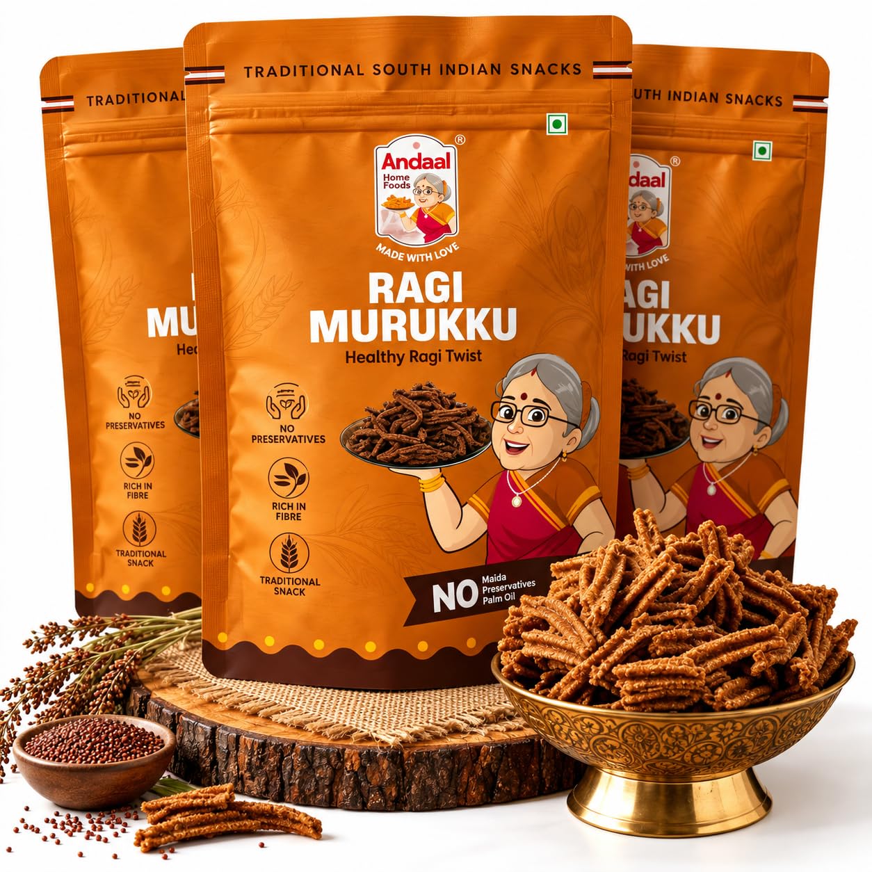 ANDAAL HOME FOODS Ragi Murukku – Healthy Ragi Twist