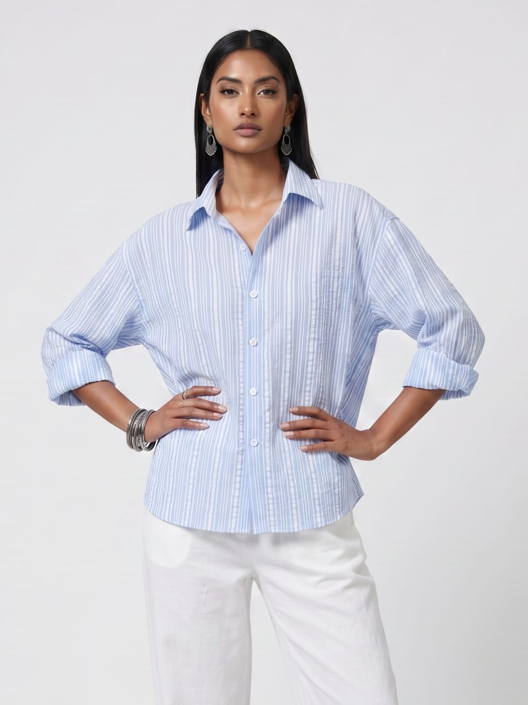Oversized Striped Crop Shirt
