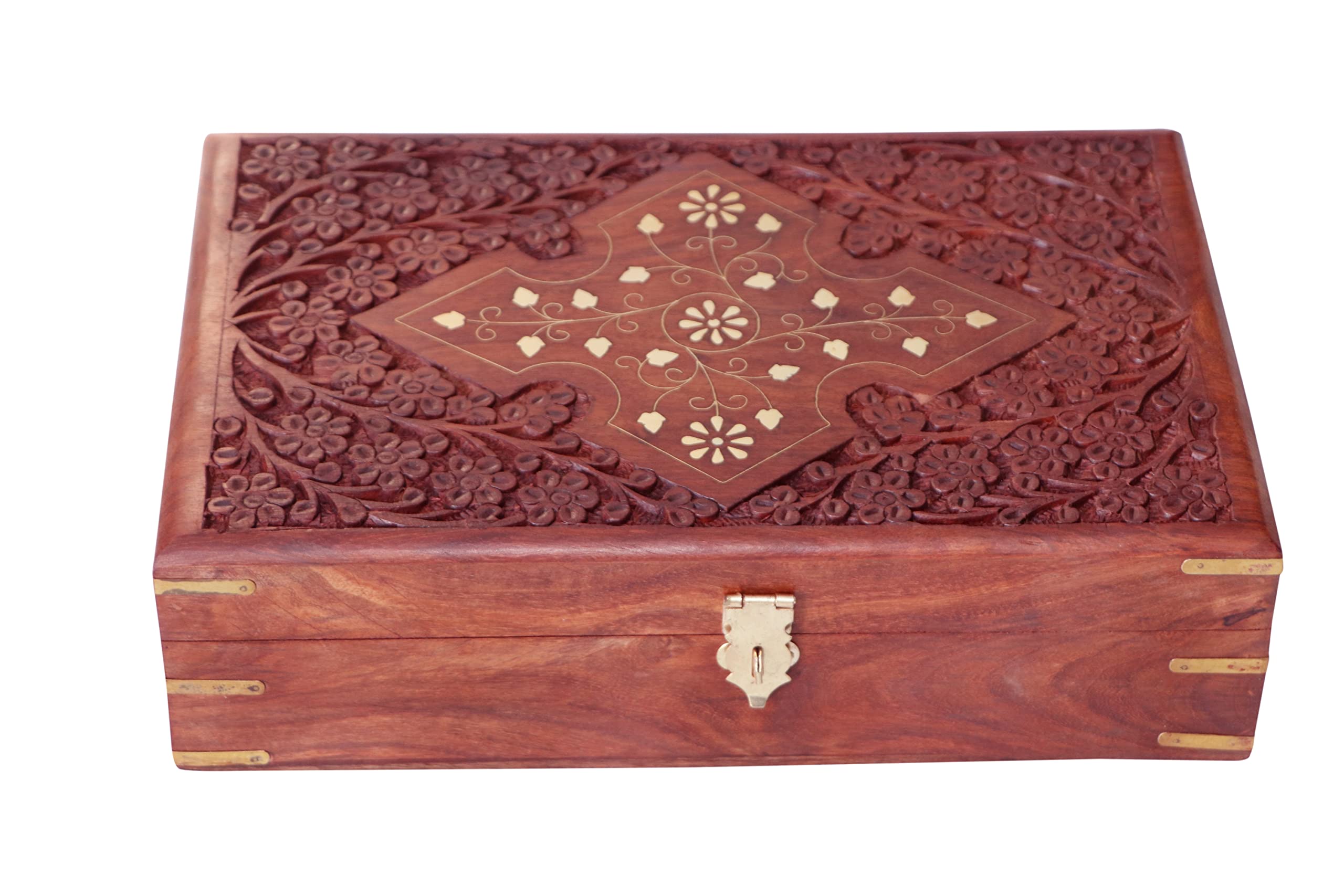 Handcrafted Wooden Jewellery Box for Women Jewel Organizer Hand Carved, 12 * 8 Inches