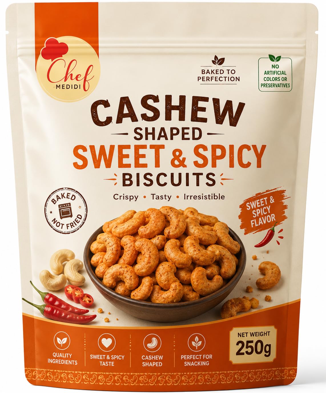 Cashew Shaped Sweet & Spicy Crispy Indian Tea Time Biscuits
