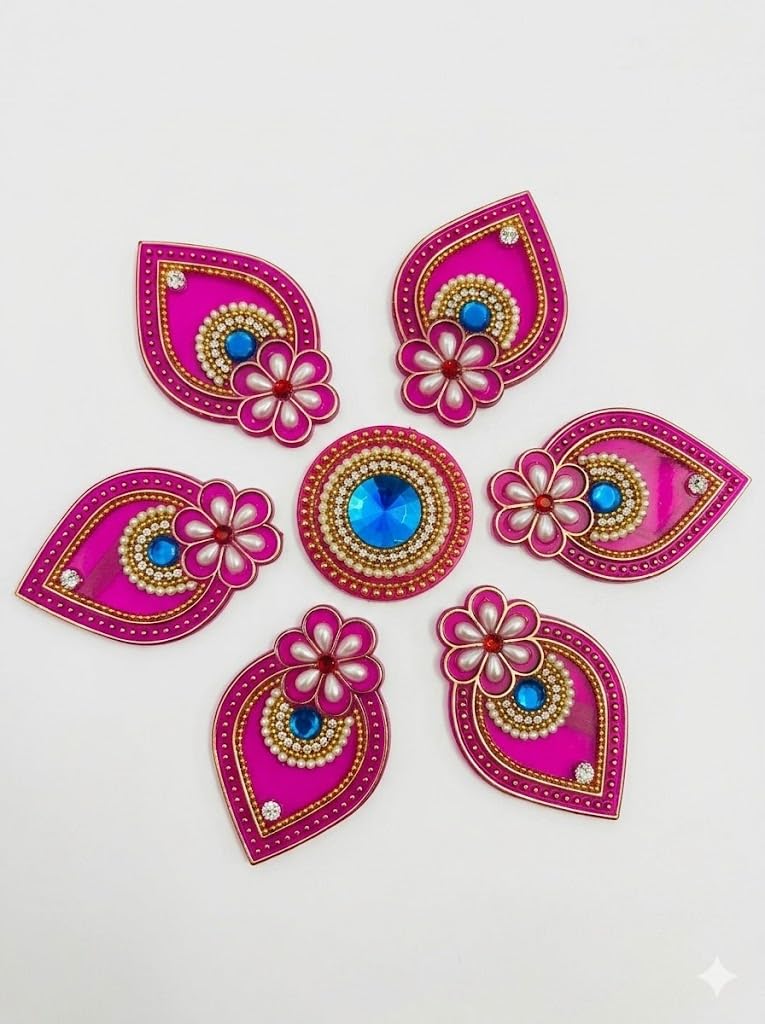 Reuable Acrylic Rangoli with Centerpiece and Petal Designs for Diwali, Home Decorations, and Festivals 6 inch Diameter