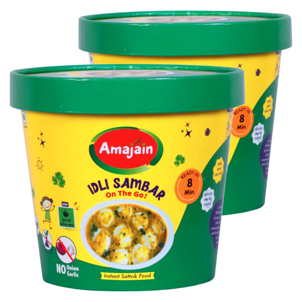 Amajain Instant Sattvik Healthy Idli Sambar, Ready-to-Eat, No Added Preservatives, No Added Flavours, Jain-Friendly