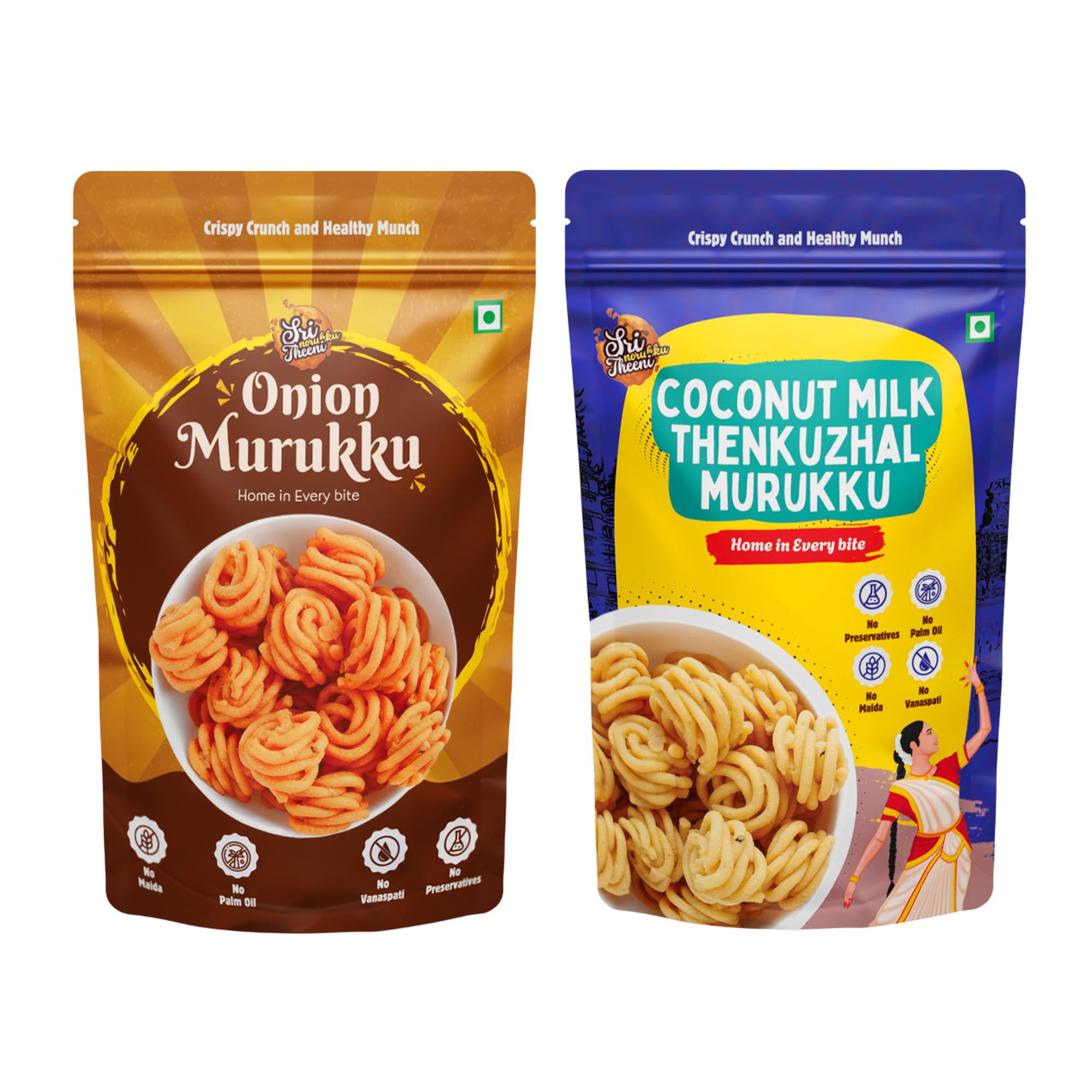 Sri Norukku Theeni Onion & Coconut Milk Thenkuzhal Murukku Combo Pack of 2