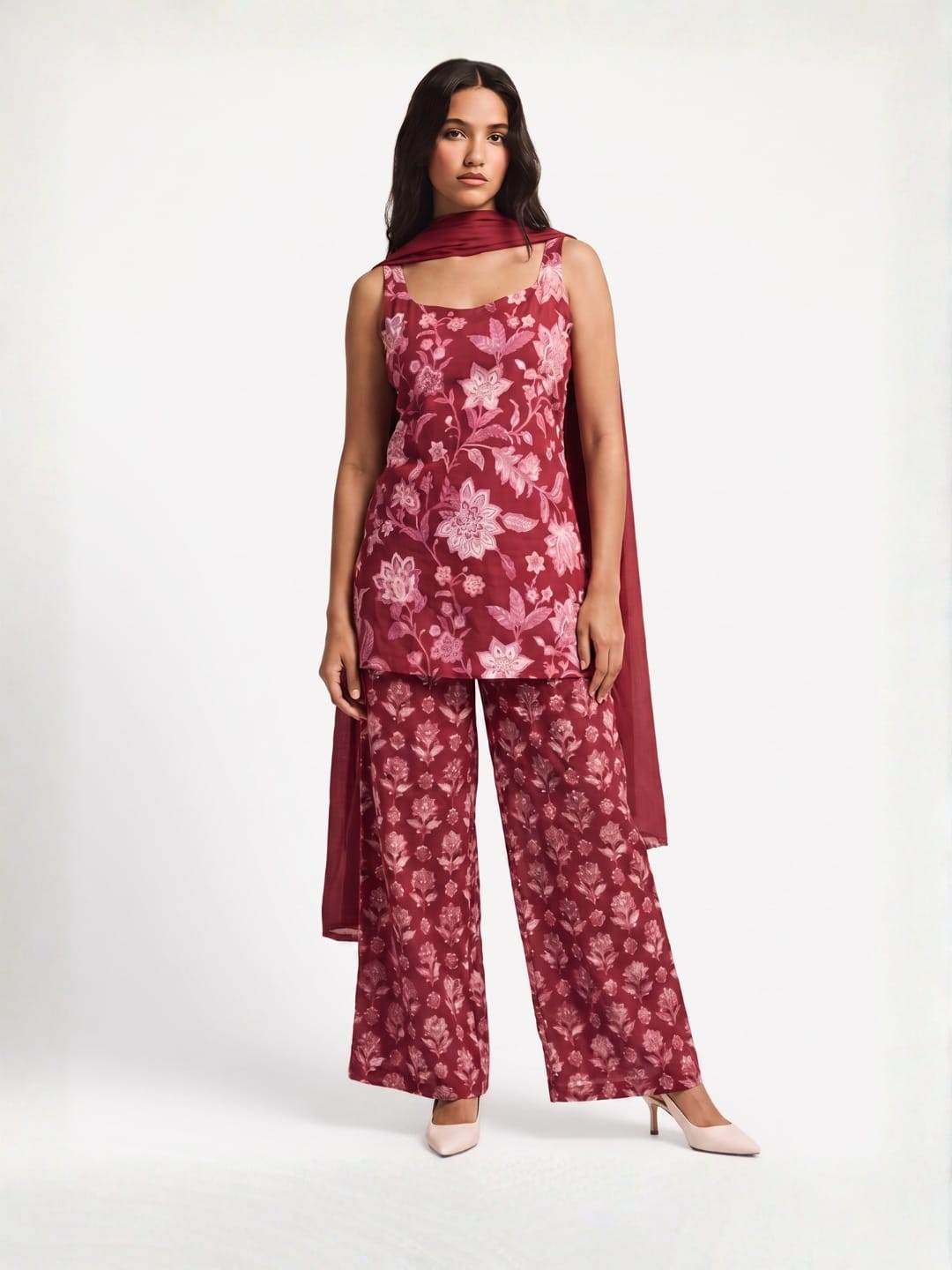 Jhil-Mil Deep Back Kurti Set