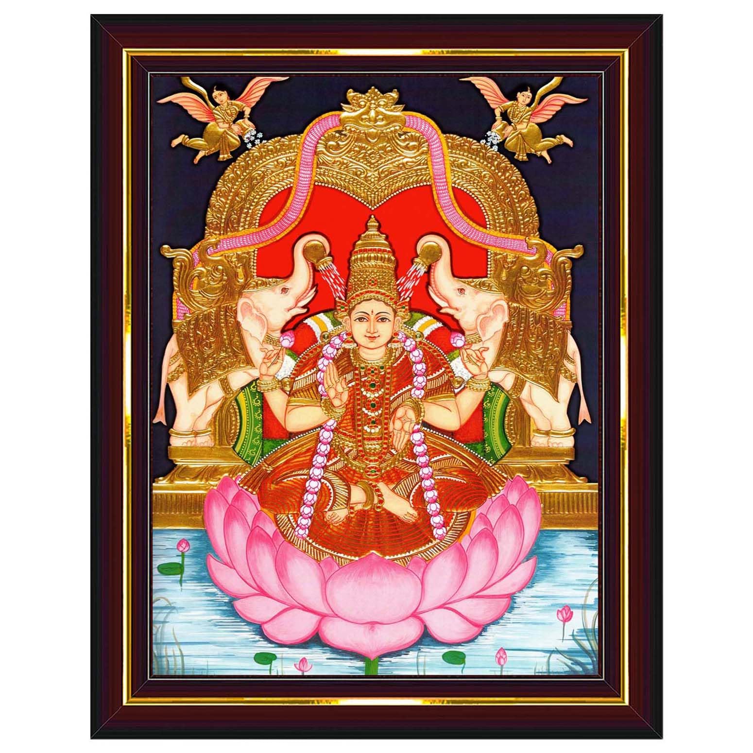 Pavan Photo Laminations Goddess Lakshmi Devi Vaibhav Laxmi Tanjore Wall Painting Framed Home Decor