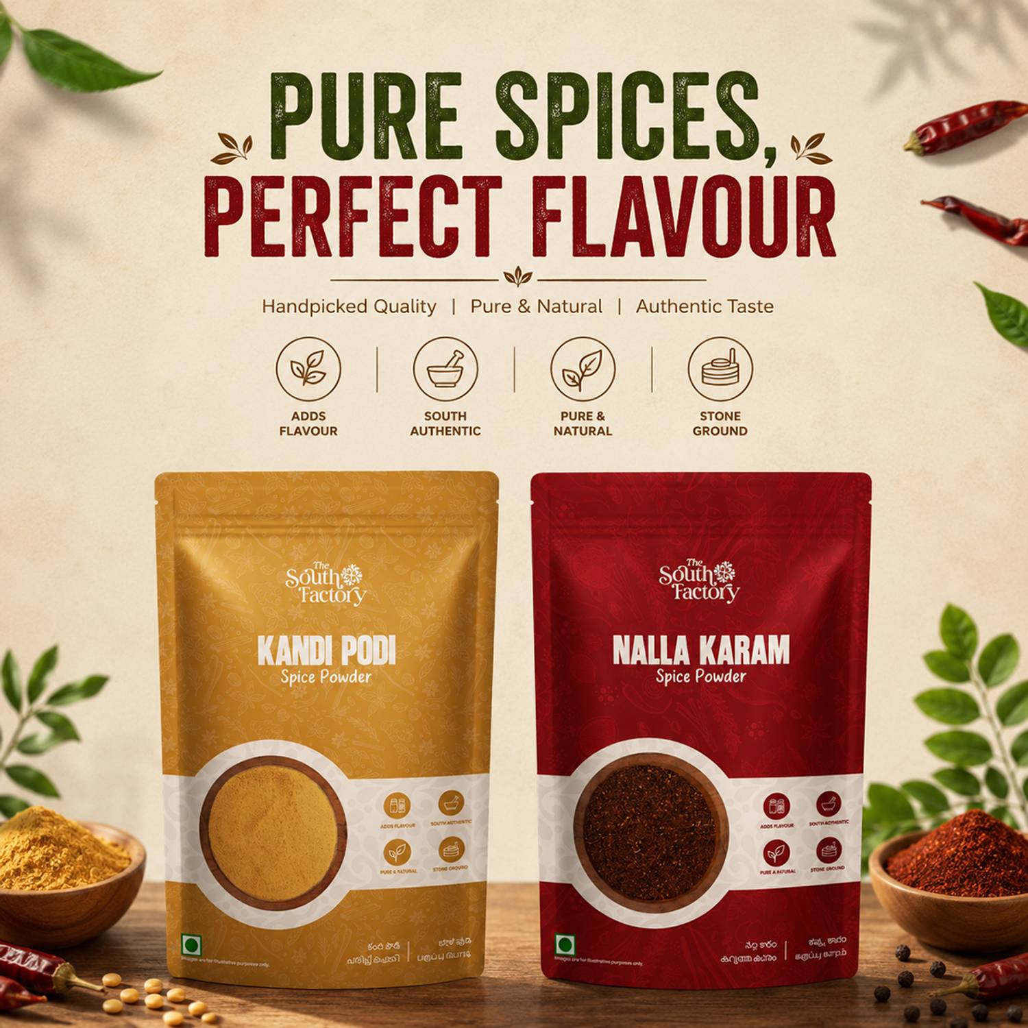 The South Factory Spices Combo With Kandi Podi & Nalla Karam