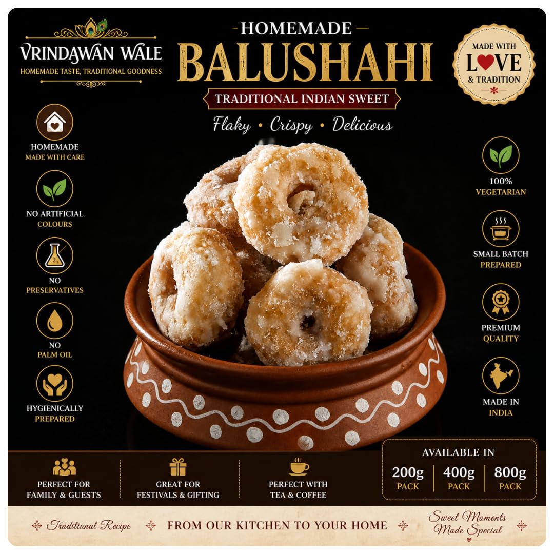 Vrindawan Wale Homemade Balushahi, Dry Badusha Traditional Indian Festive Gifting Sweets, Flaky & Rich Mithai