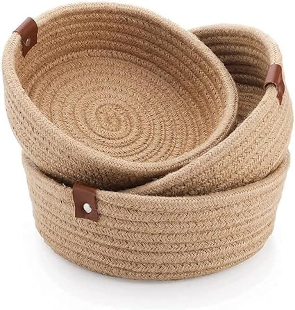 2 GUDDS® Rope Storage Natural Handwoven Jute Round Shelf Basket For Your Home & Kitchen (Small, Medium