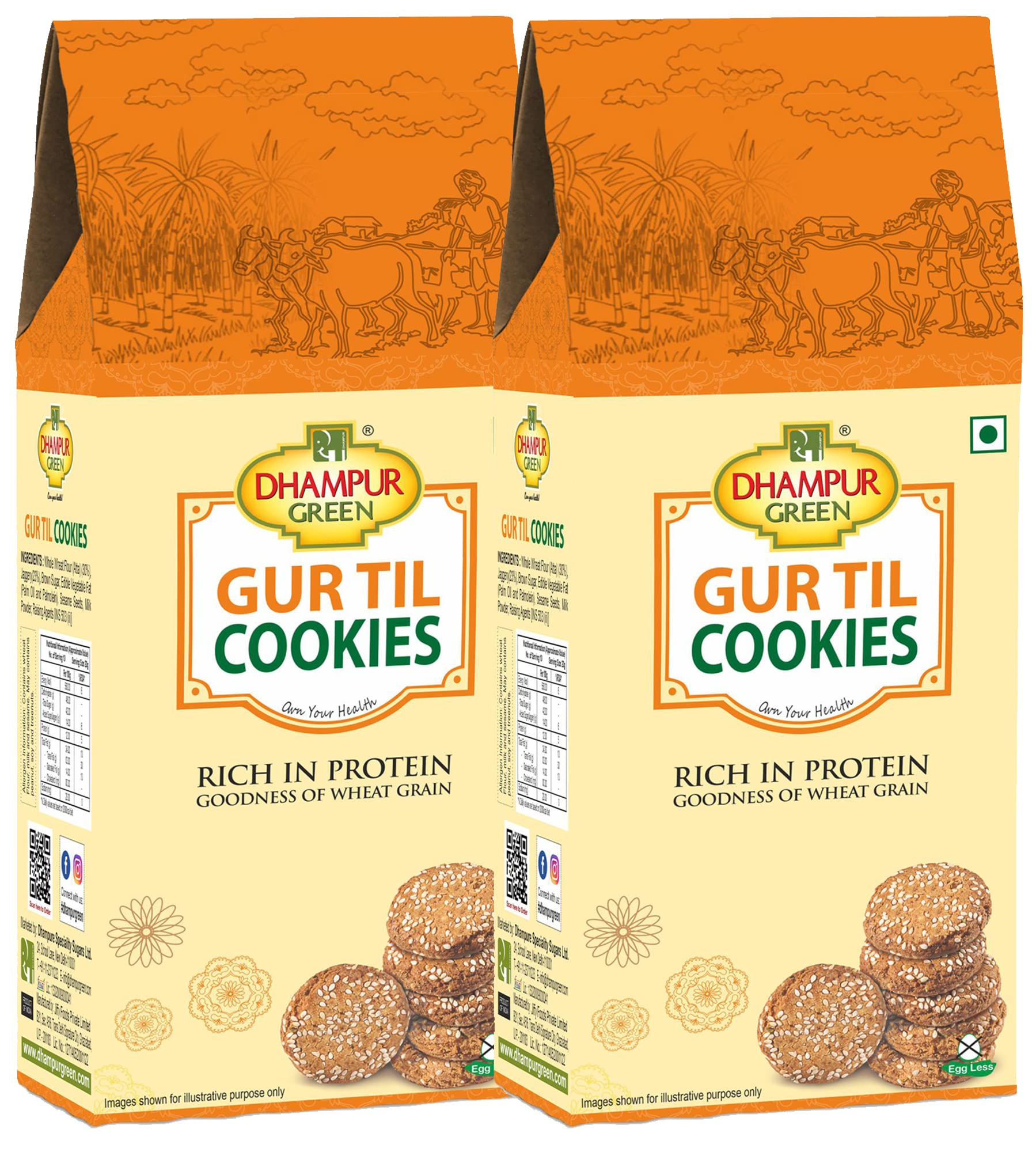 Dhampure Speciality Jaggery Gur Til Cookies Biscuit, 400G(2 X 200G)