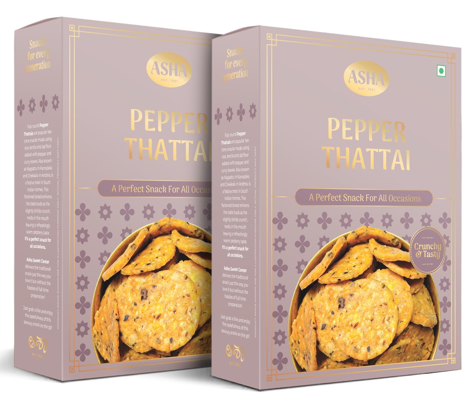 Asha Sweets 250g Pepper Thattai Murukku Snack, Healthy Namkeen Perfect for Traditional Tea Time, South Indian Snacks