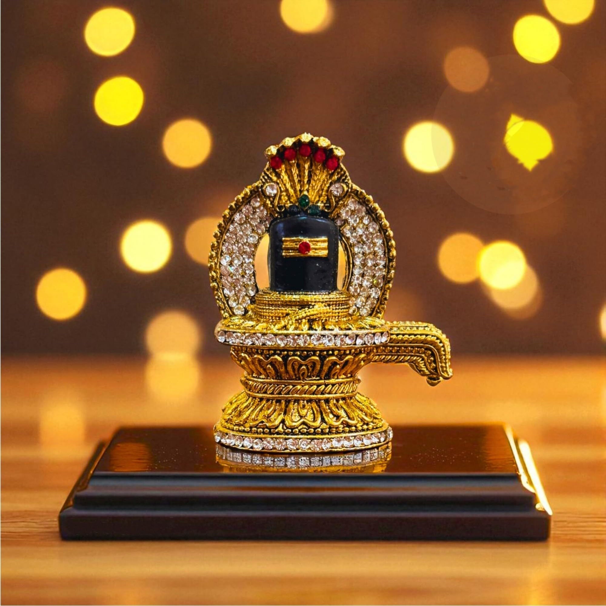 Premium Lord Shiva Car Dashboard Idol with Crystal Stone Work – Luxury Gold Finish Mahadev Statue for Car