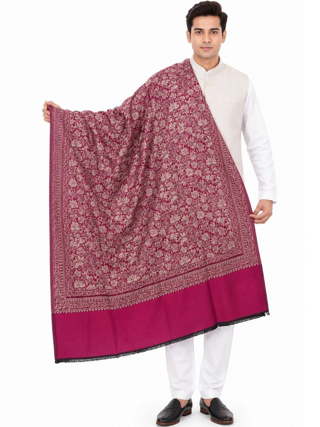 WOOLOASIS Men Botanical Woven Design Shawl
