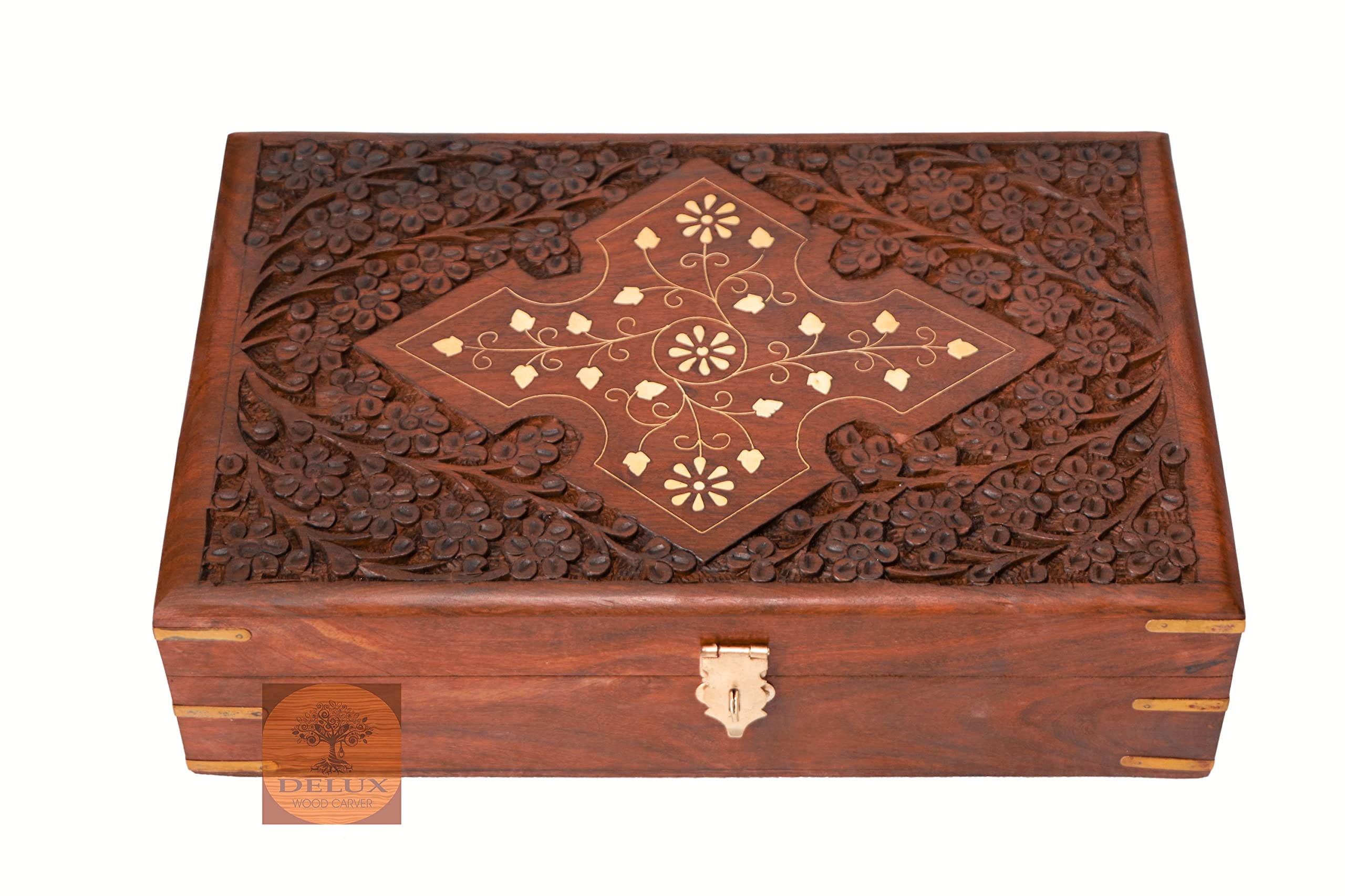 Handcrafted Wooden Jewellery Box for Women Jewel Organizer Hand Carved Carvings Gift Items, 12 * 8 Inches