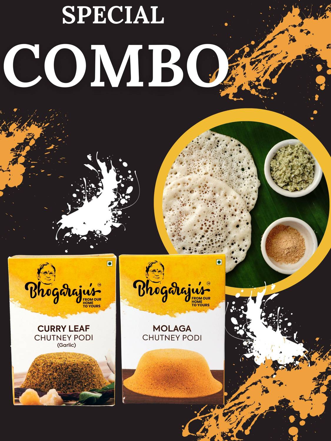 Bhogarajus Curry Leaf With Garlic Chutney Podi + Molaga Chutney Pudi 100G Each
