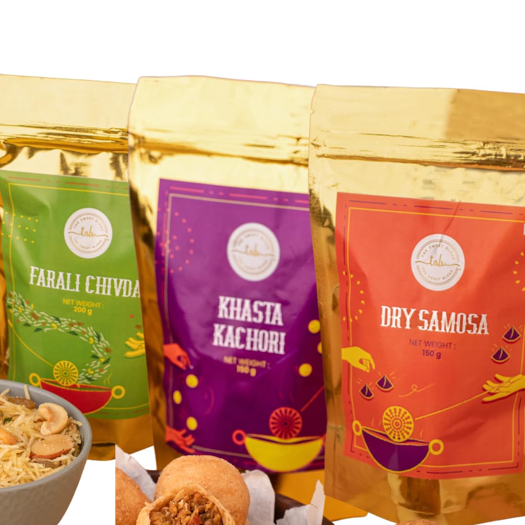 THE SWEET BLEND Namkeen Snacks Mix Combo – Dry Samosa , Khasta Kachori & Farali Chivda