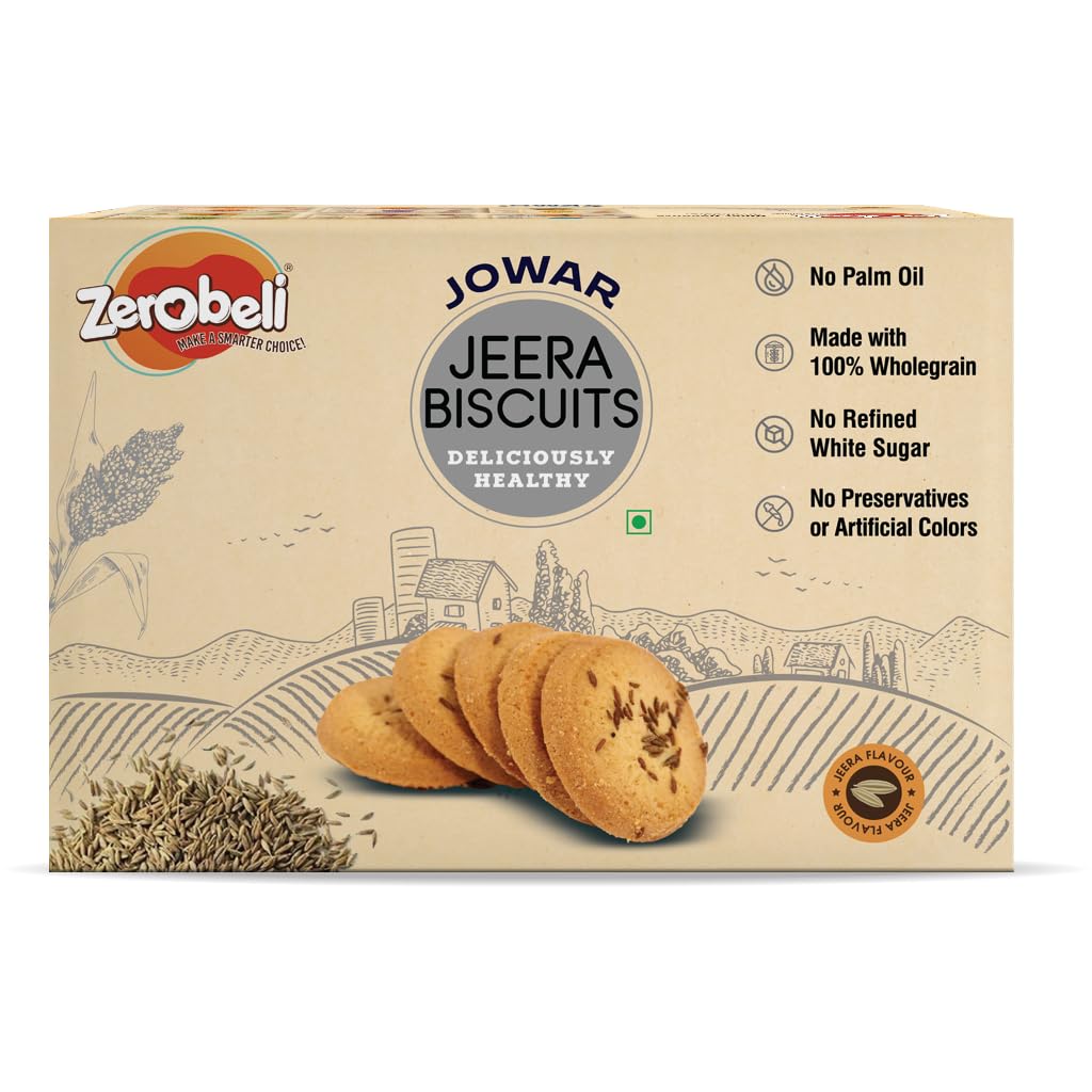 Zerobeli Jowar Jeera Biscuit 400g |Wholegrain Biscuit Without Palm Oil, Crispy & Crunchy