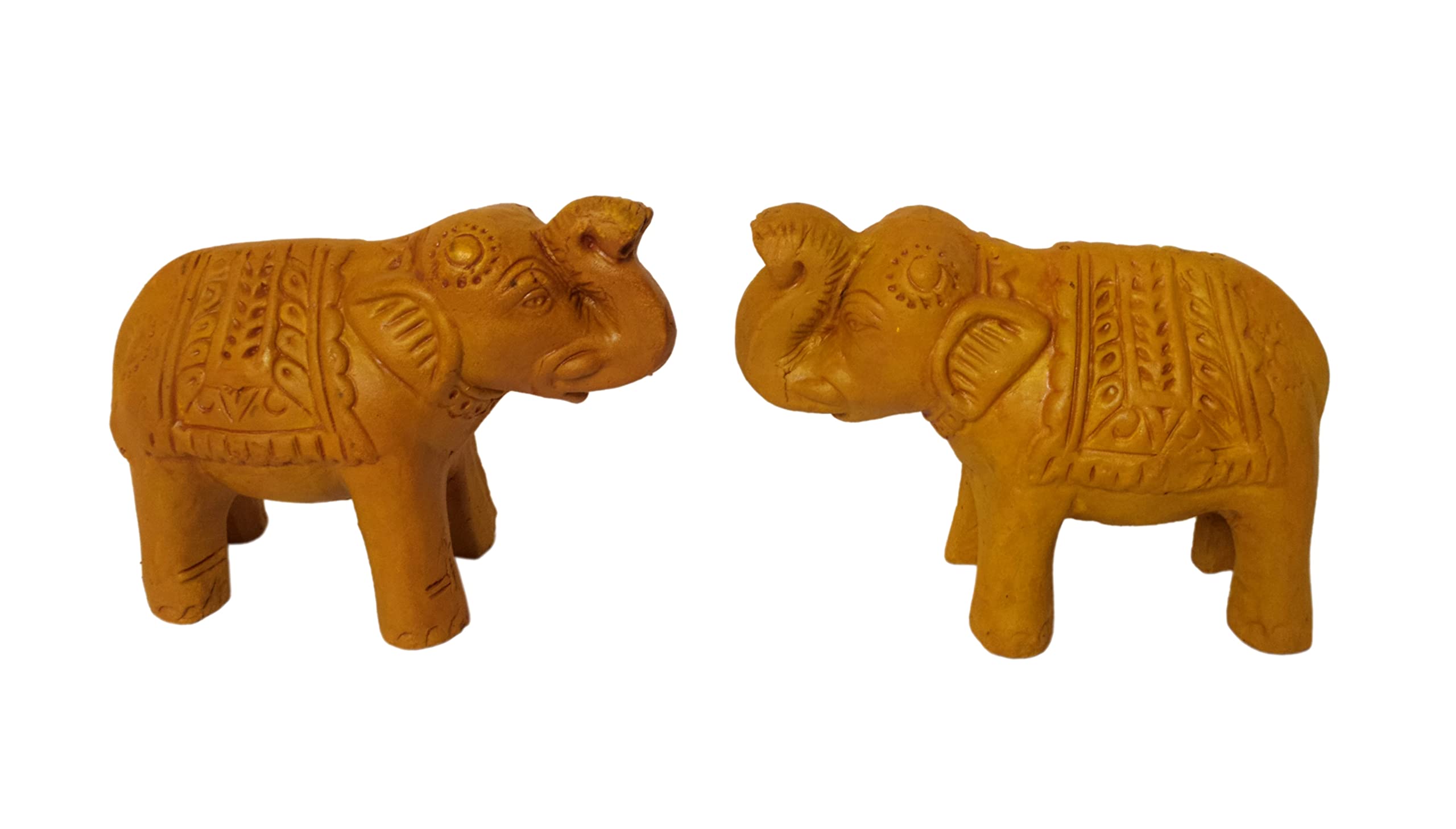 2 Piece Terracotta Elephant Statue – Indian Handmade Clay Elephant Figure Home Decor for Kids and Artists Hobby and Gift
