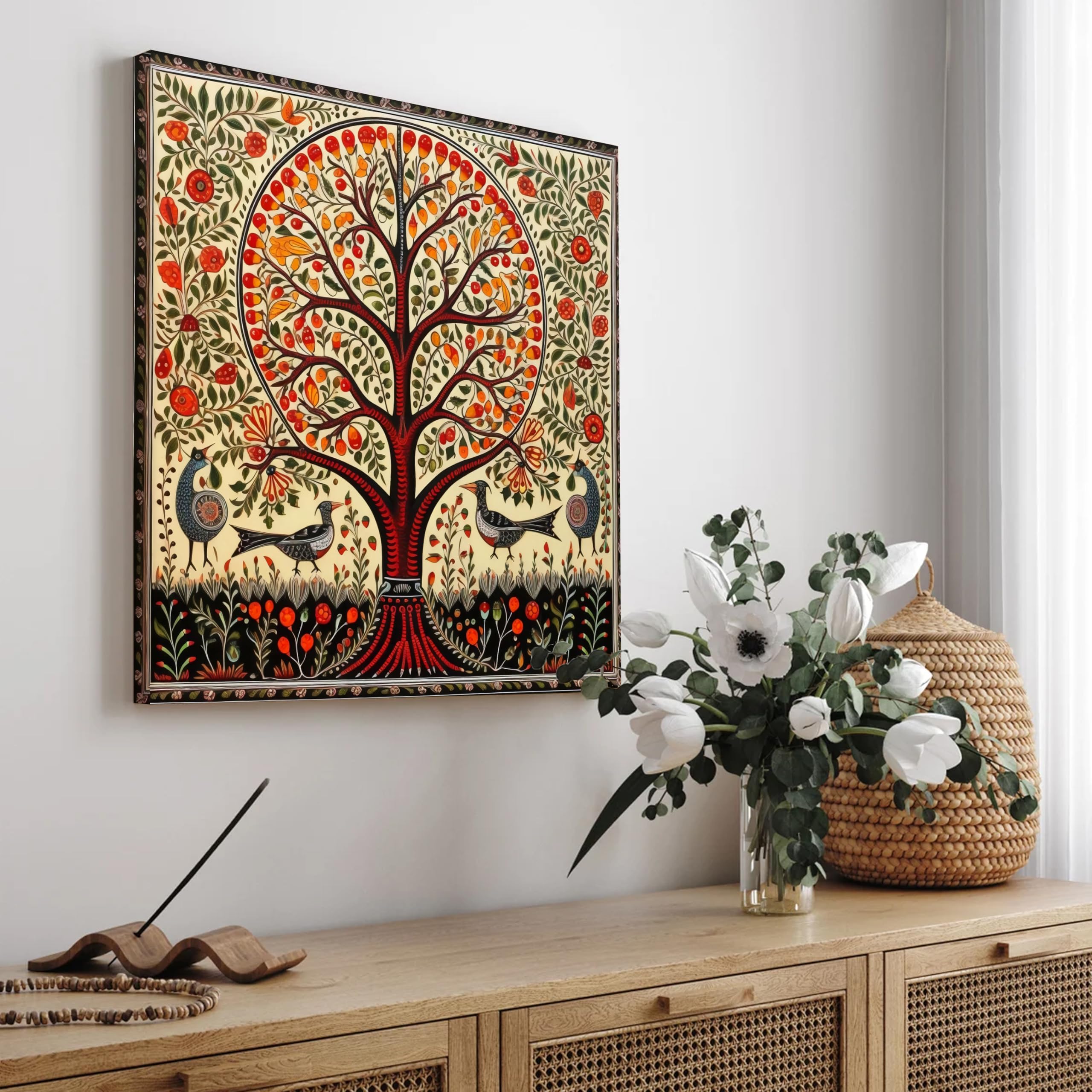 PAINTINGMANTRA Madhubani Folk Art Stretched Canvas Painting for Living Room