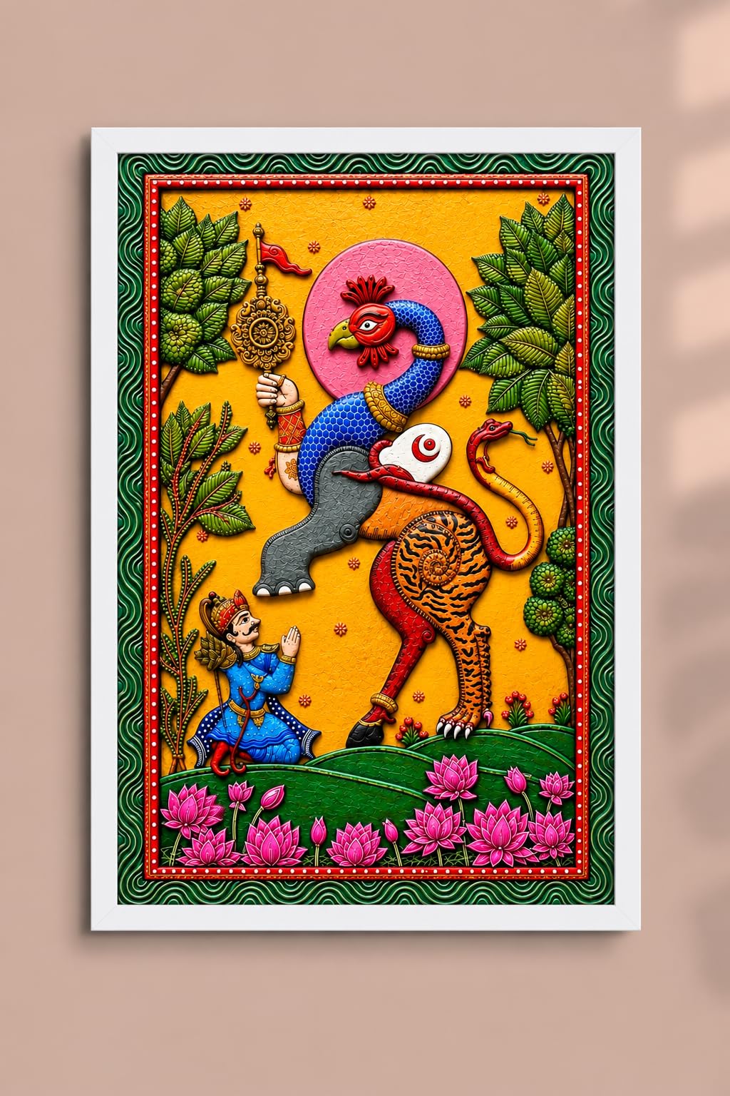 Traditional Indian Pattachitra Art Framed Wall Painting, A4 Size