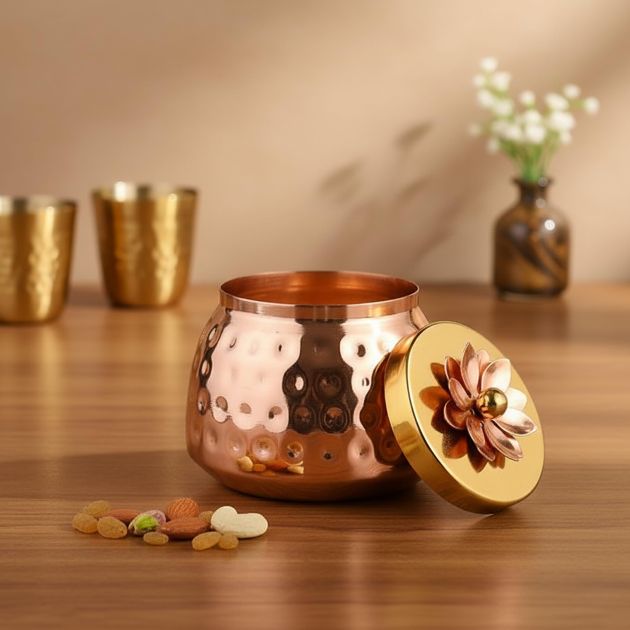 CraftVatika Dry Fruit Bowl Copper Plated Dry Fruit Bowl for Serving Iron Dry Fruit Box for Gift & Table Decorative Bowls