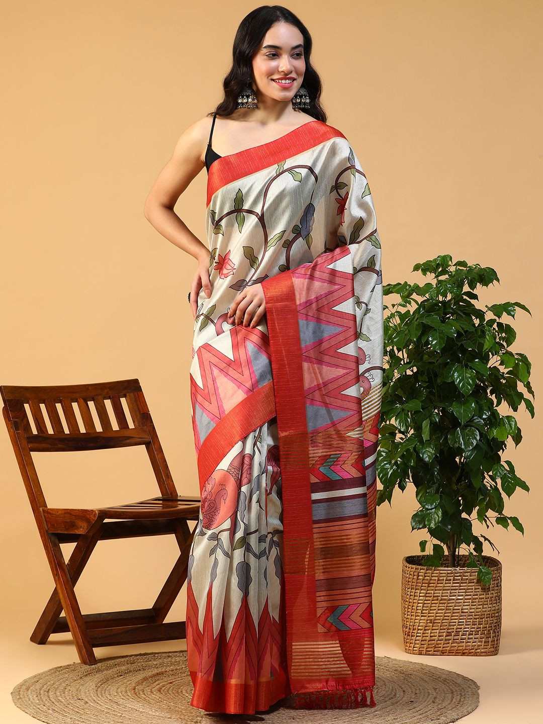 BALOOBI Ethnic Motifs Printed Kosa Silk Saree