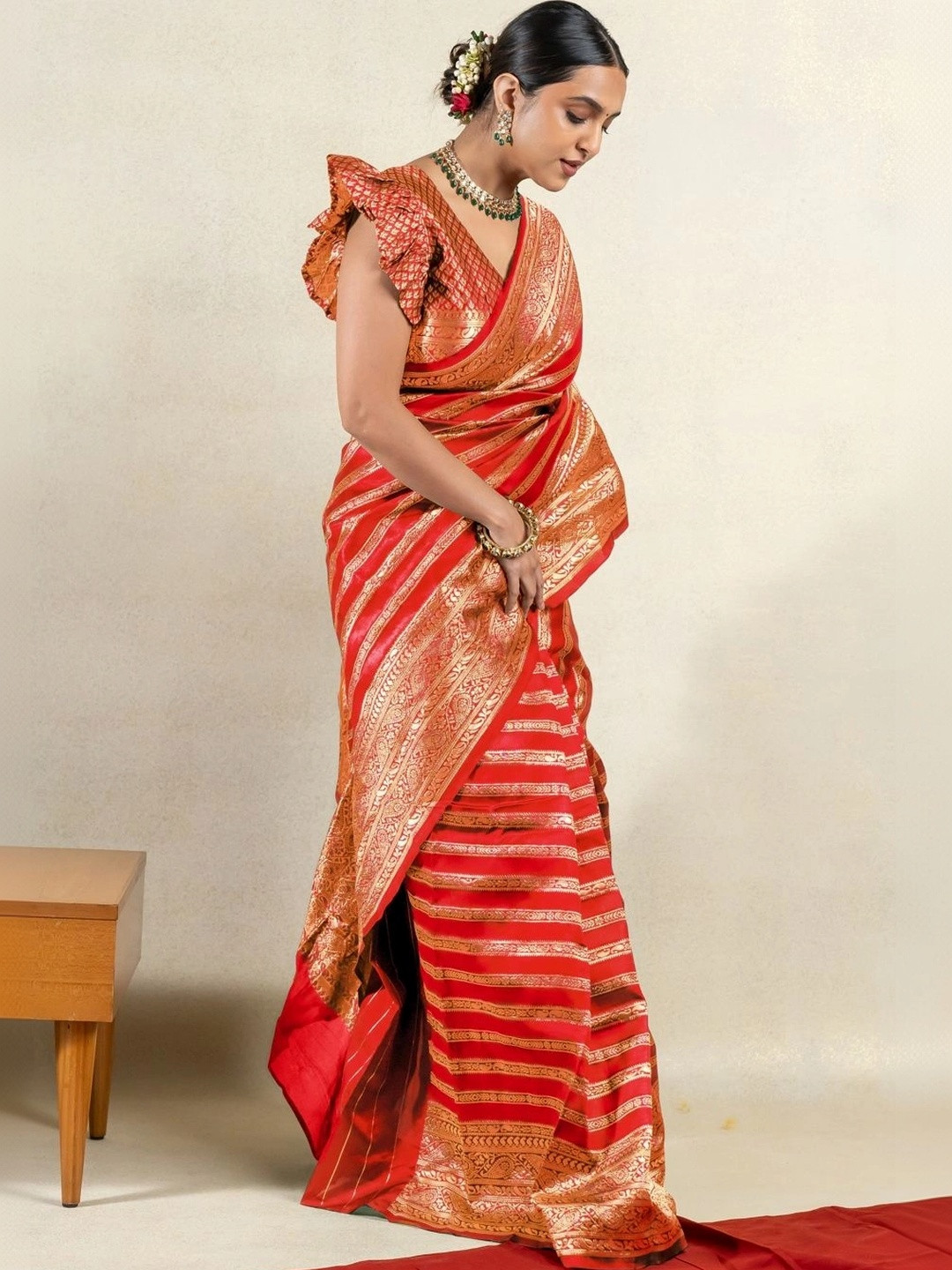 MIRCHI FASHION Leheriya Zari Silk Blend Designer Leheriya Saree