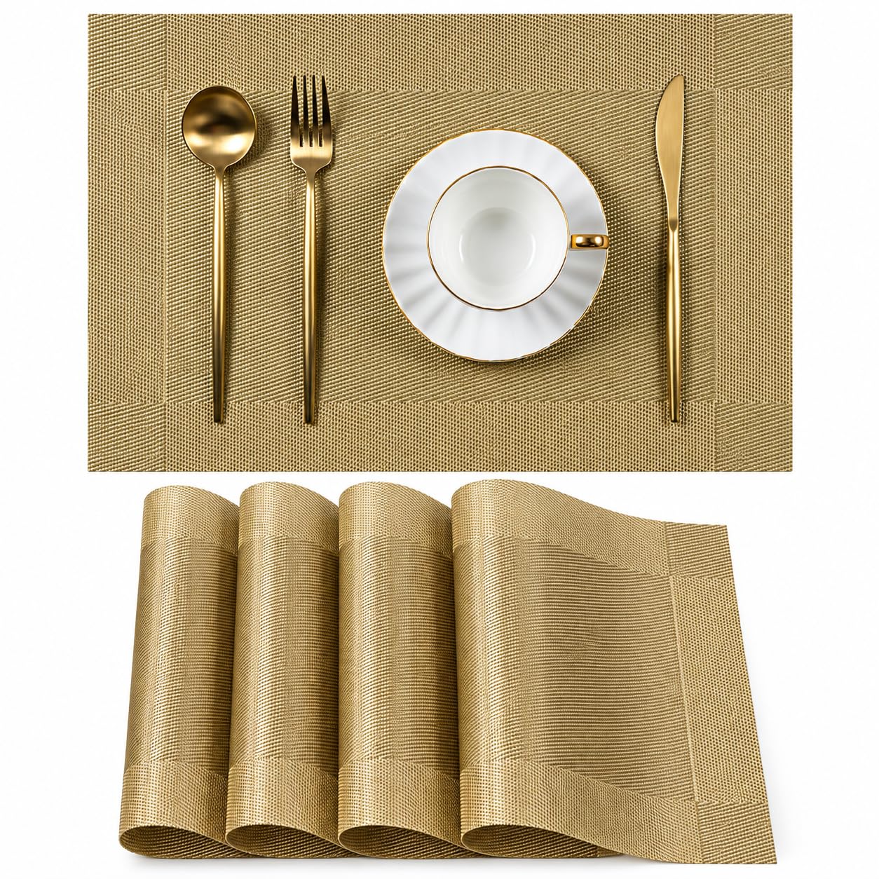 GDNK Table Place Mats Set of 4, Luxury Woven PVC Dining Table Mats