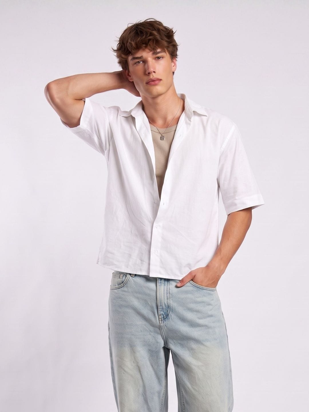Aditya White Linen Crop Shirt