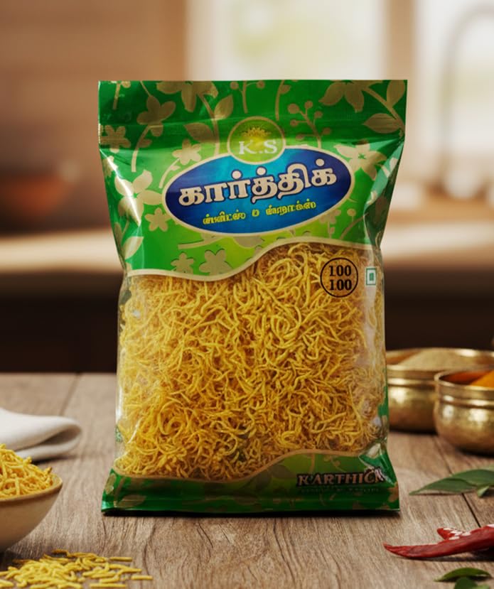K.S Kovilpatti Special Omapodi - Plain Bhujia Sev - Ompodi Mixture - Pack of 3 x