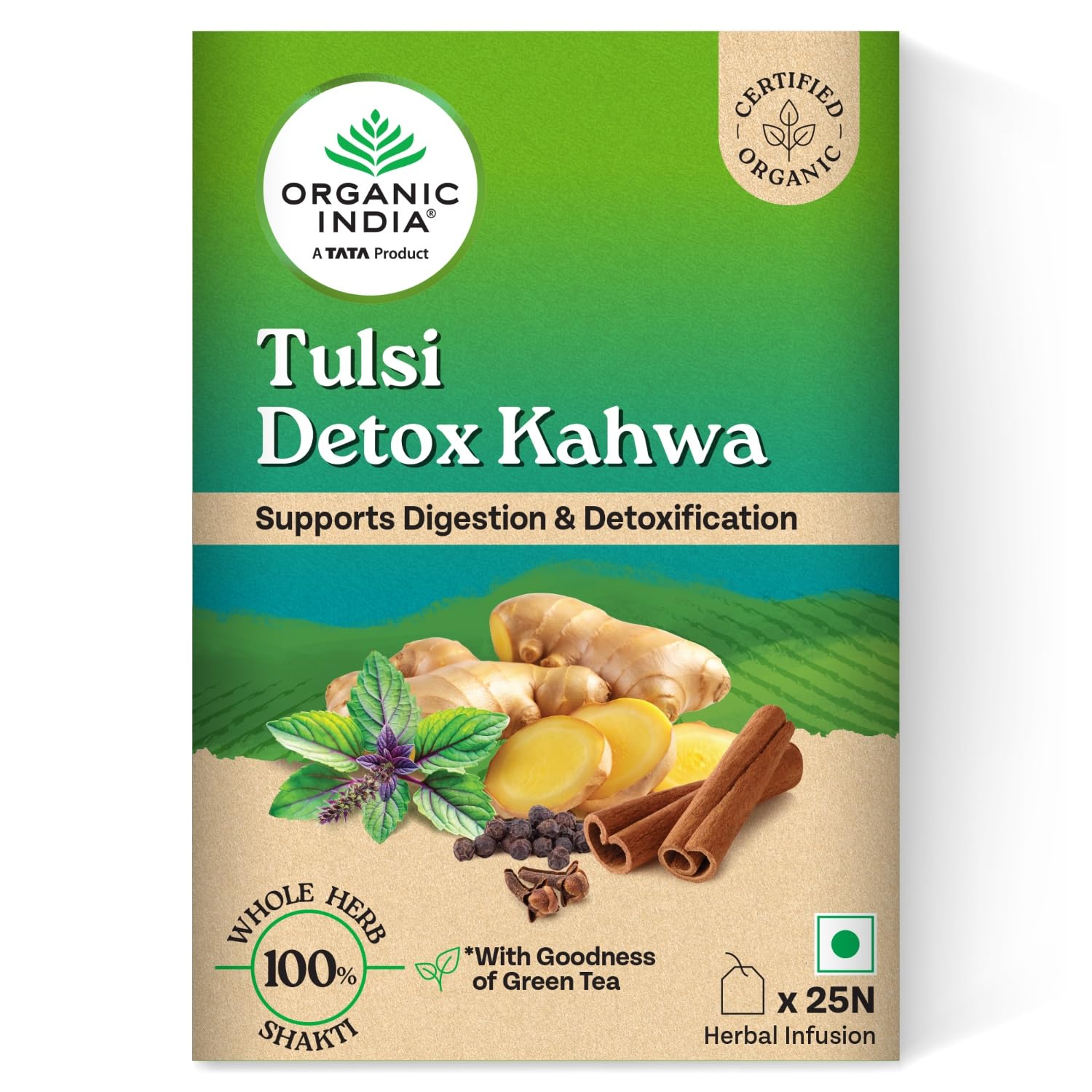 A TATA Product - Organic India Tulsi Detox Kahwa, 25 Infusion Bags
