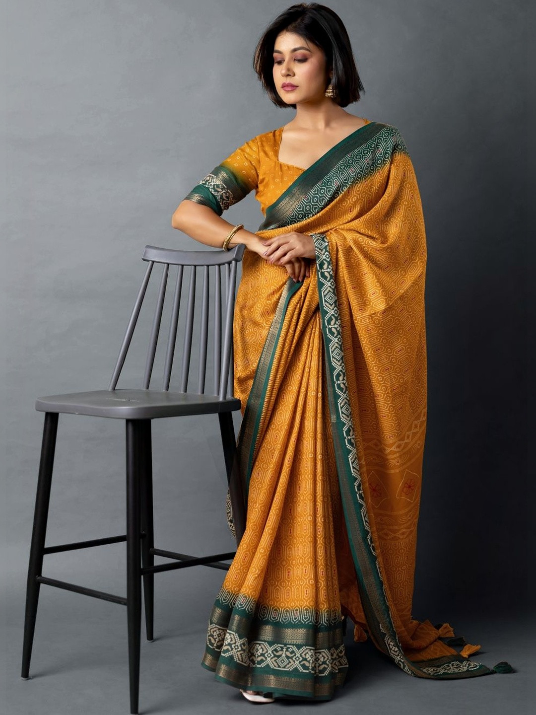 KALINI Ethnic Motifs Zari Silk Cotton Ikat Saree