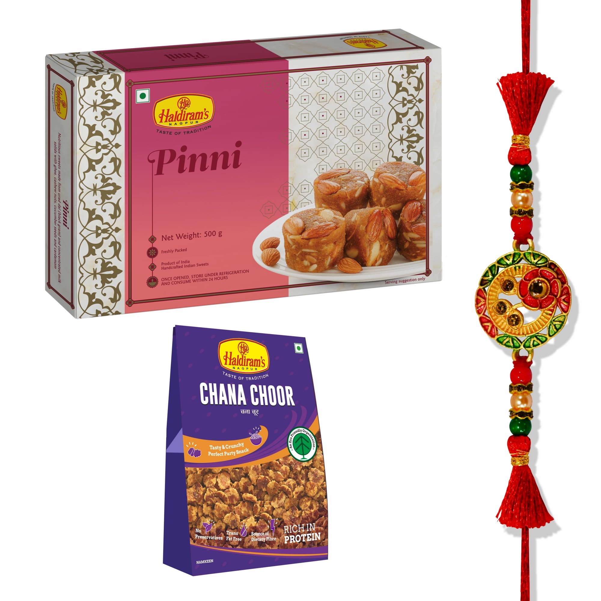 Haldirams Nagpur Pinni , Chana Choor With Premium Rakhi