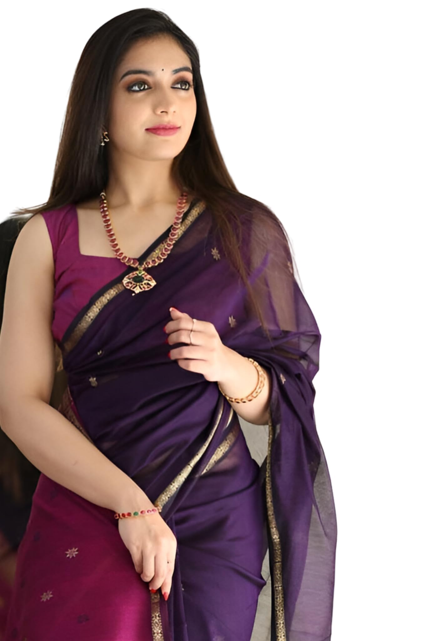 Printed Banarasi Cotton Silk Saree with Gold Zari Border & Unstitched Blouse Piece – Ethnic Saree for Weddings &