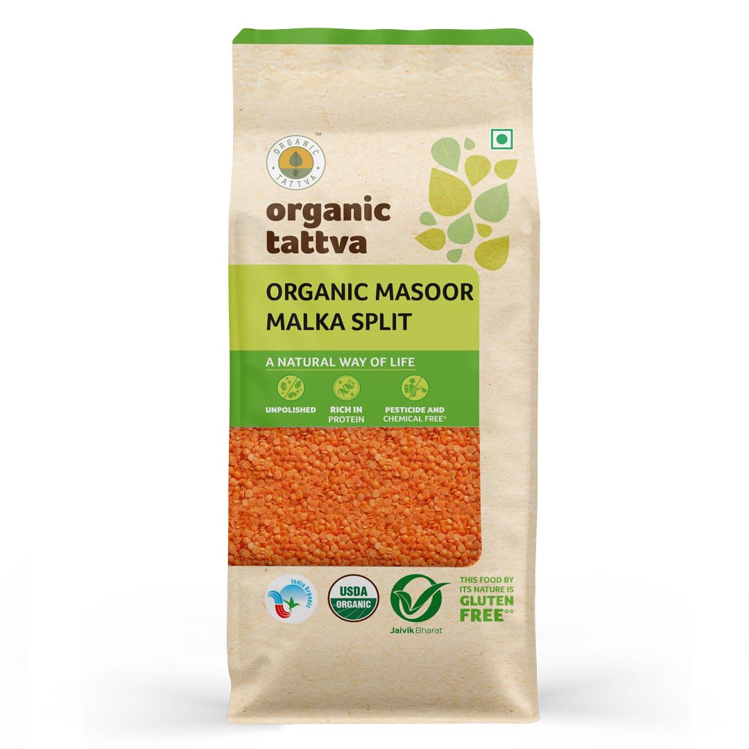 Organic Tattva Masoor Dal 500gms, Malka Split – Red Lentils for Everyday Cooking Masoor Dal, Soups, and Indian Meals