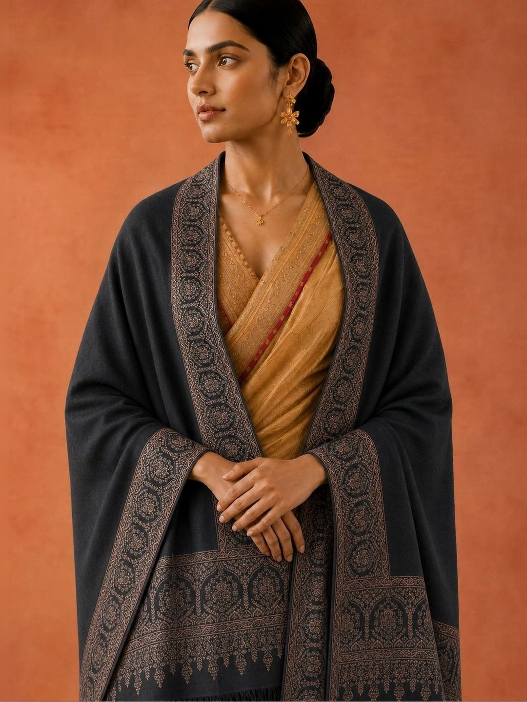 Sangria Women Ethnic Motifs Embroidered Pashmina Blend Shawl