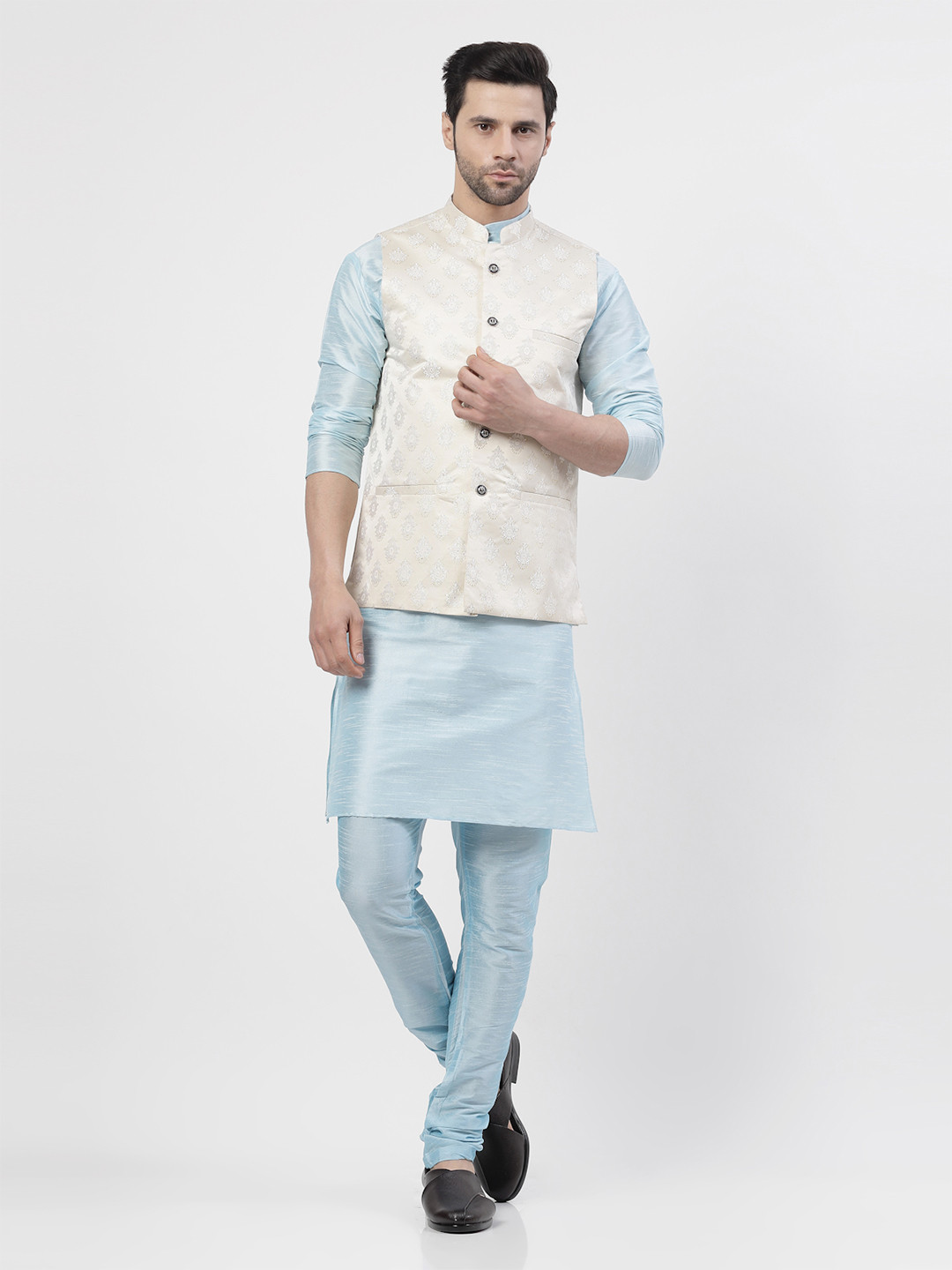 TS LIFESTYLE Men Mandarin Collar Regular Kurta with Pyjamas With Nehru Jacket Sets.