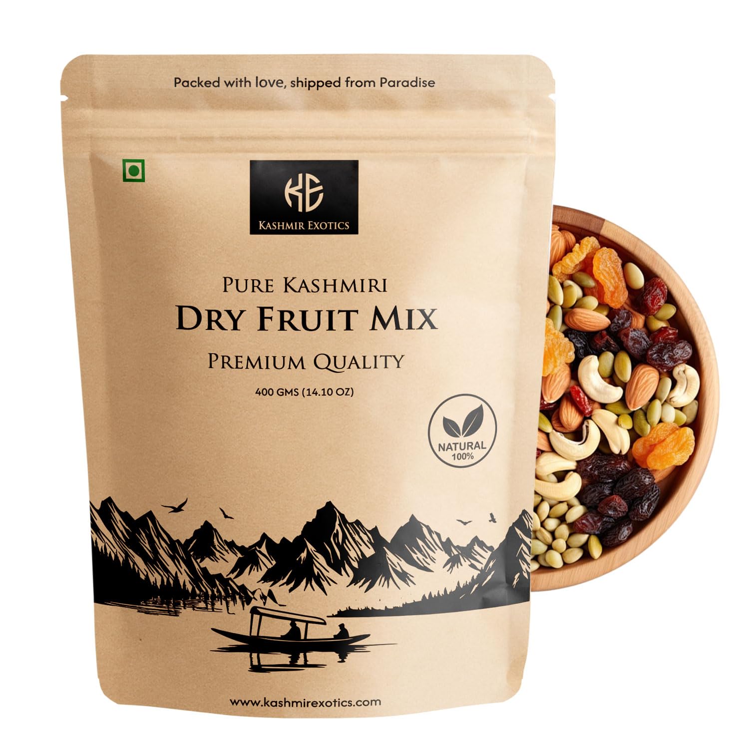 Kashmir Exotics Pure Kashmiri Dry Fruit Mix 400g – Premium Handpicked Almonds, Walnuts, Cashews