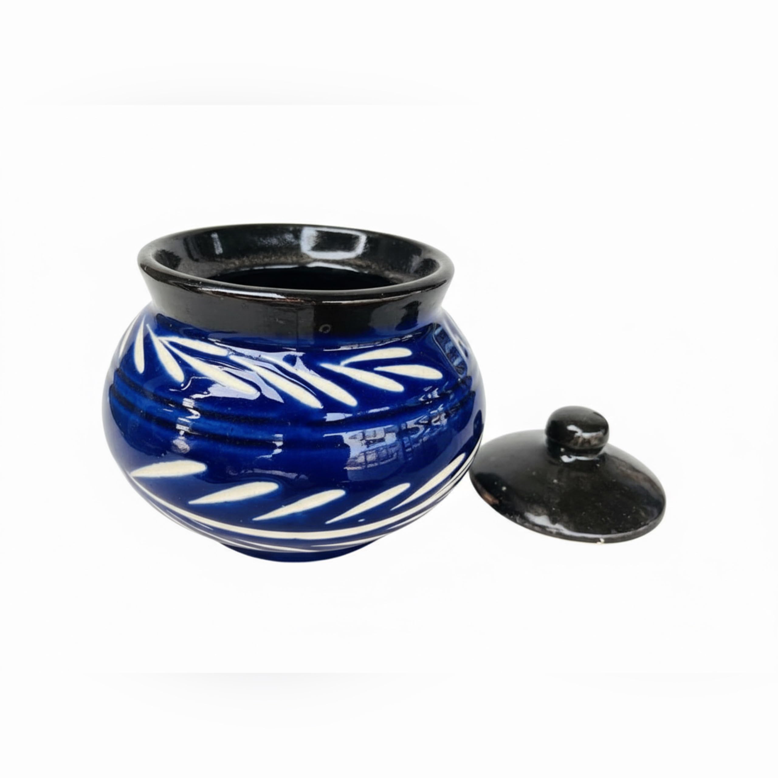 Handcrafted Blue Pottery Ceramic Jar with Lid – Traditional Jaipur Art, Decorative Storage Container, Blue Ceramic Pot